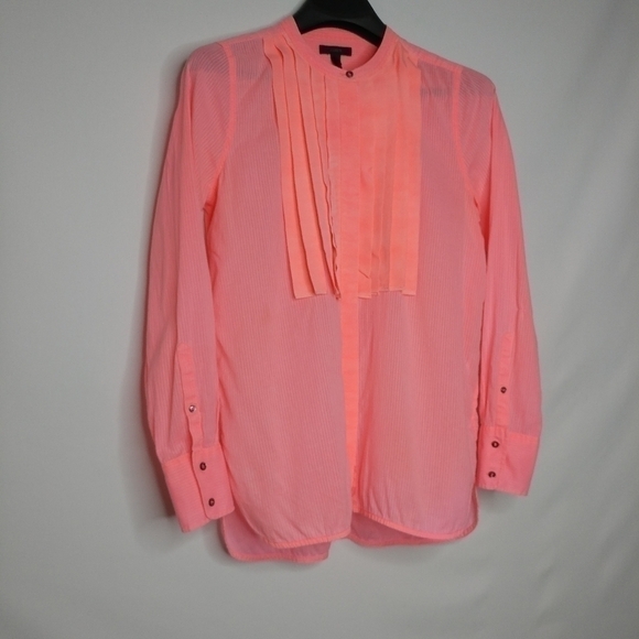 J. Crew Electric Orange Ruffle Front Button Down - Picture 3 of 11